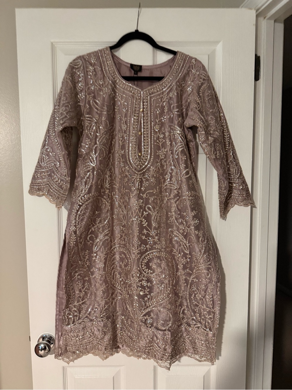 Embellished Long-Sleeve Salwar in Dusty Mauve